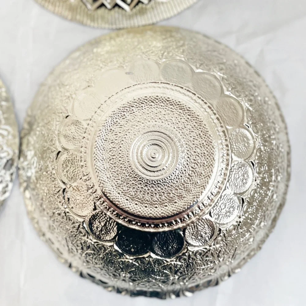 NEW Lot of 4 Turkish Glass Handmade Decorative Bowl w/ 100% Silver NWT